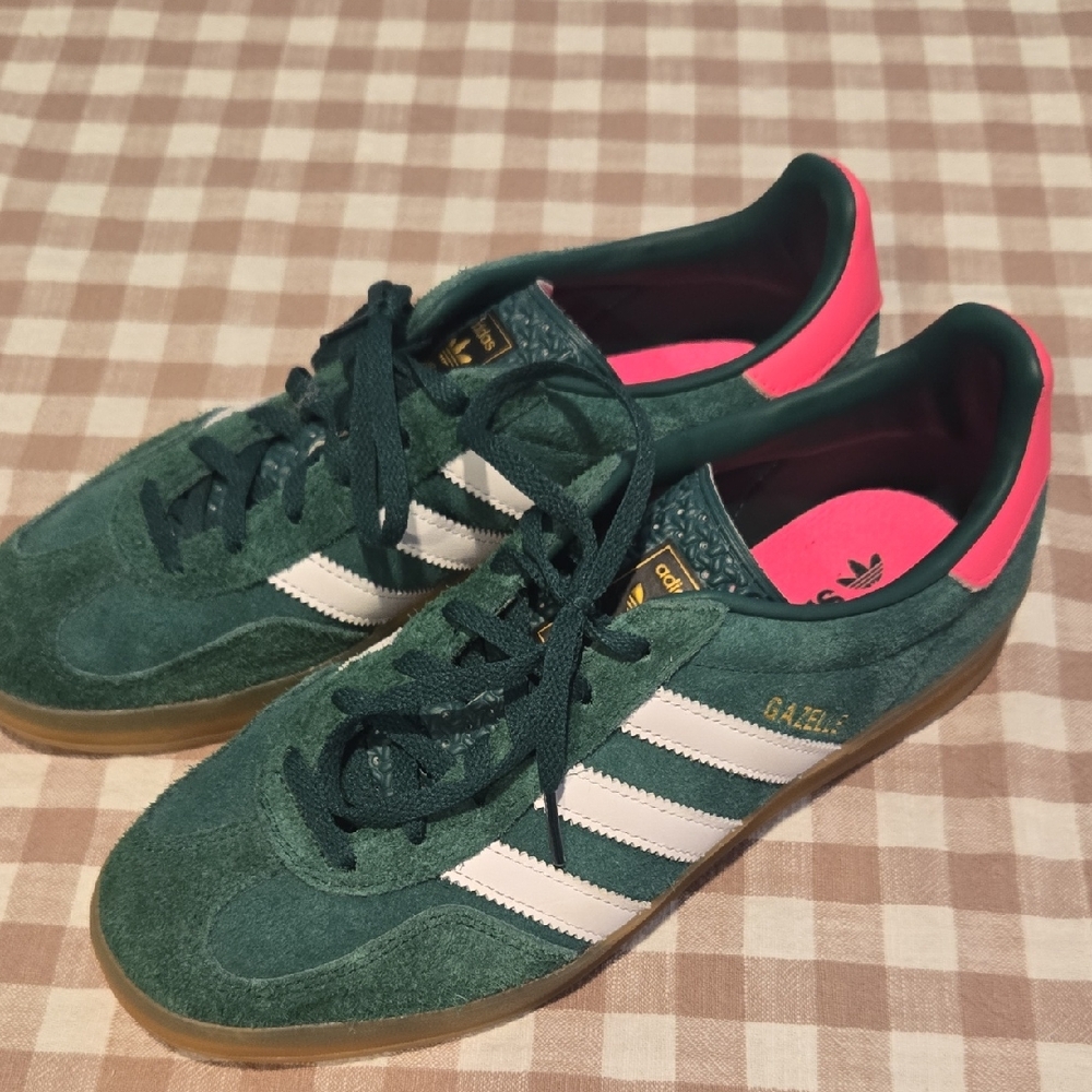 Adidas Gazelle Green Suede with White Stripes